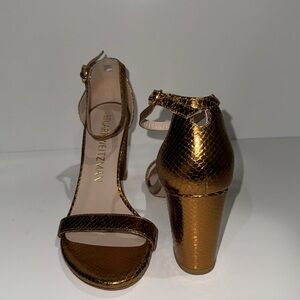 Stuart Weitzman Nearlynude Snakeskin Embossed Leather Sandals